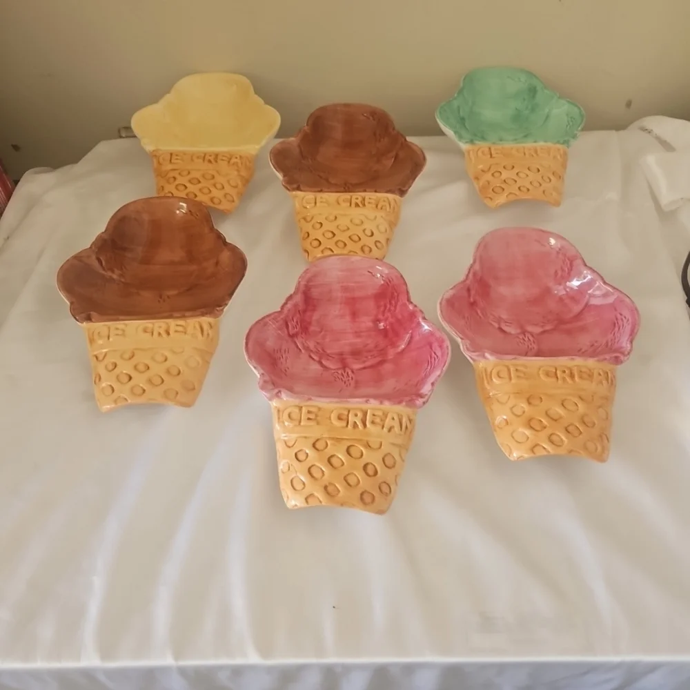 Set of 6 Ice-Cream Bowls / Dishes Stackable Ceramic Lotus 1995 Vintage - Picture 3 of 13